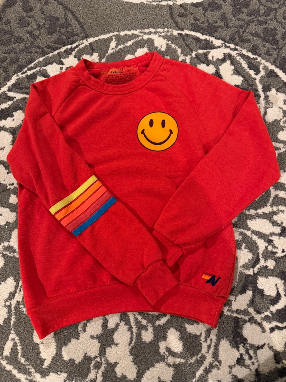 Aviator Nation Red Smiley Crewneck Sweatshirt - XS